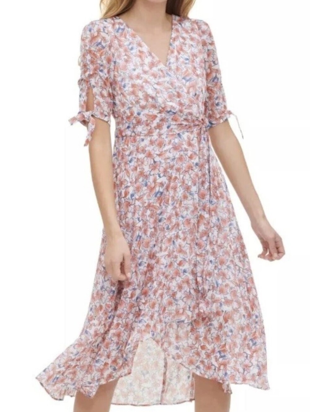Tommy Hilfiger Floral Belted Faux Wrap Midi Dress